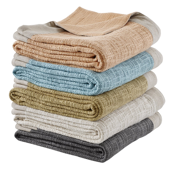 Dylan Cotton Linen Bordered Throw, Nougat